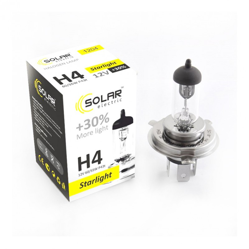 Лампа H 4 12V 60/55W P43t "SOLAR" +30% (1204)