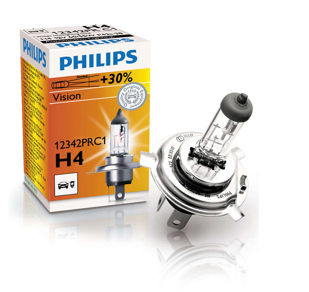Лампа H 4 12V 60/55W P43t "PHILIPS"  +30% 12342PR C1 (490995)