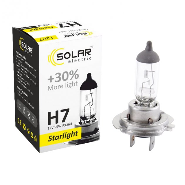 Лампа H 7 12V 55W "SOLAR" +30% (1207)