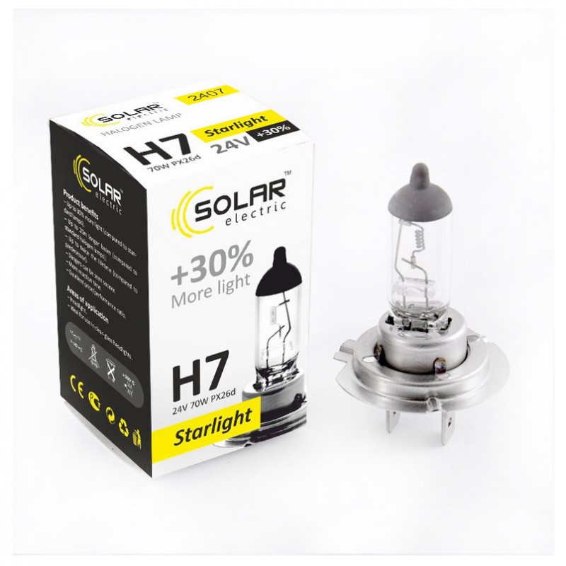 Лампа H 7 24V 70W "SOLAR" +30% (2407)