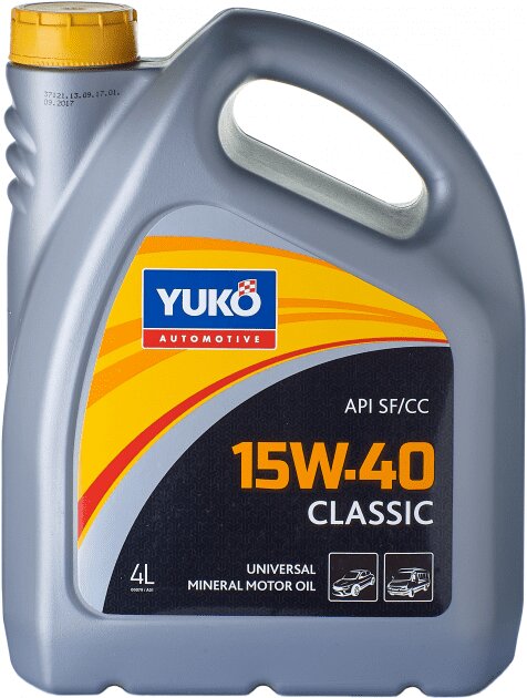 Олива моторна YUKO CLASSIC 15W-40 API SF/CC (каністра 4л) (4шт уп)