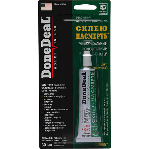Клей унів. Done Deal, "Склею Насмерть" водостійкий прозорий,  30мл (DD6657)