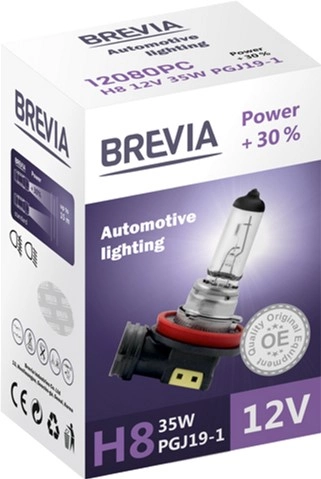 Лампа Н 8 12V 35W "BREVIA" +30% PGJ19-1 Power (12080PC)