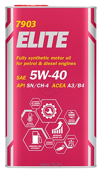 ELITE 1л Metal SAE 5W-40; API SN/CH-4; ACEA A3/B4; JASO MA2; PORSCHE A40; MB-Approval 229.5; RENAULT
