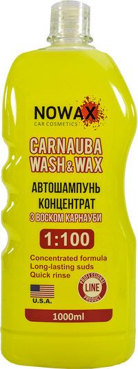 NOWAX  NX 01100  Автошампунь концентрат "Carnauba Wash & Wax" 1:100  1,0л (жовтий) з воском карнауби