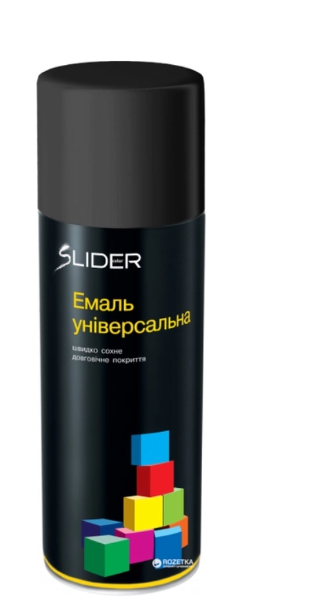 Емаль SLIDER color універсальна 9005 чорна матова, аер. упаковці 400 мл (12 шт/уп)