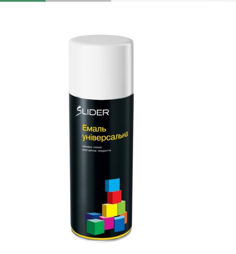Емаль SLIDER color універсальна 9010 біла глянцева, аер. упаковці 400 мл (12 шт/уп)
