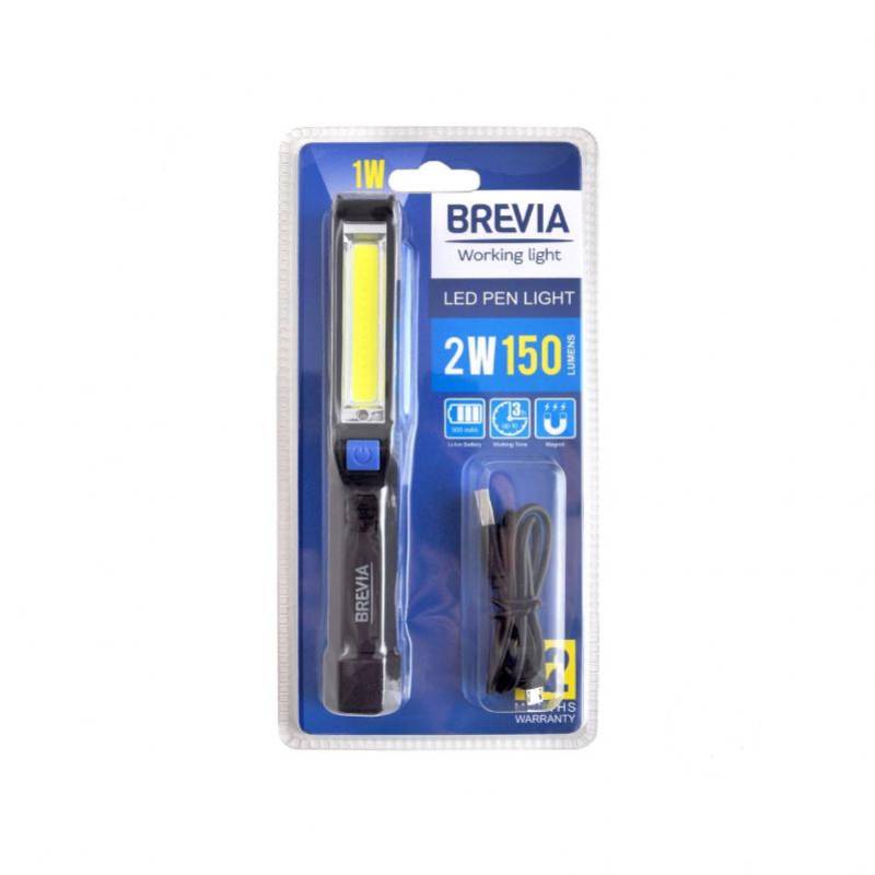Brevia 11220 Ліхтар інспекційний  LED Pen Light 2W COB+1W LED 150lm, 900mAh, microUSB, блістер